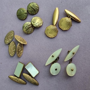 Vintage cufflinks, celluloid, glass, enamel and gilt - 1930s, 40s and 50s