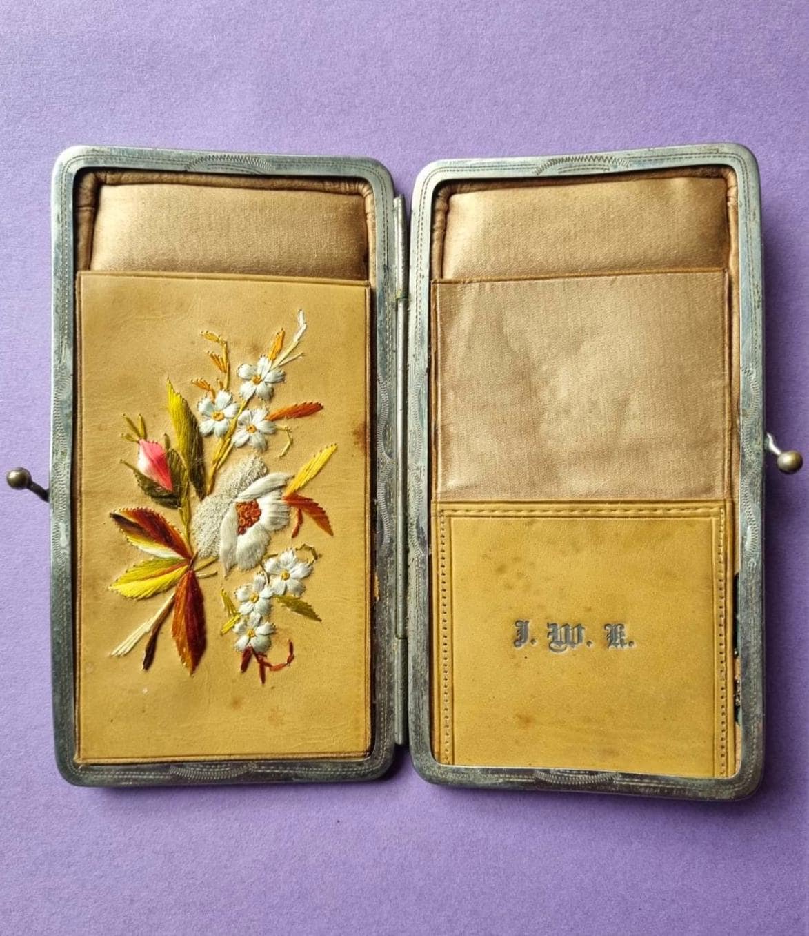 Antique Embroidered Leather Calling Card Case - 19th Century Photo Frame
