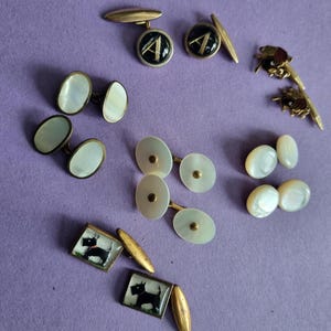 Vintage cufflinks, enamel, chrome, mother of pearl, brass and gilt - 1930s - 1960s