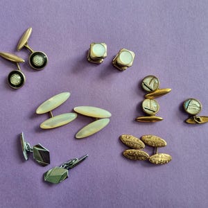 Vintage cufflinks, gold plated, mother of pearl, and gilt - 1920, 30s and 60s