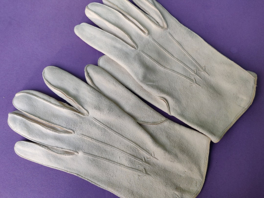 English White Doeskin Leather Gloves Size 8 Etsy
