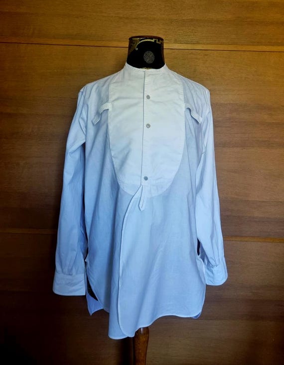 Moss Bros 1950s Formal Dress Shirt Smooth Bib With Mother of Pearl