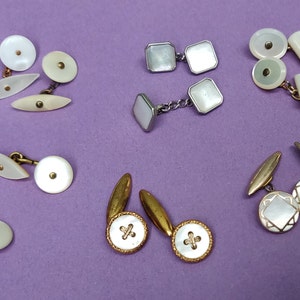 Vintage cufflinks, gold plated, mother of pearl, and gilt - 1920, 30s and 50s