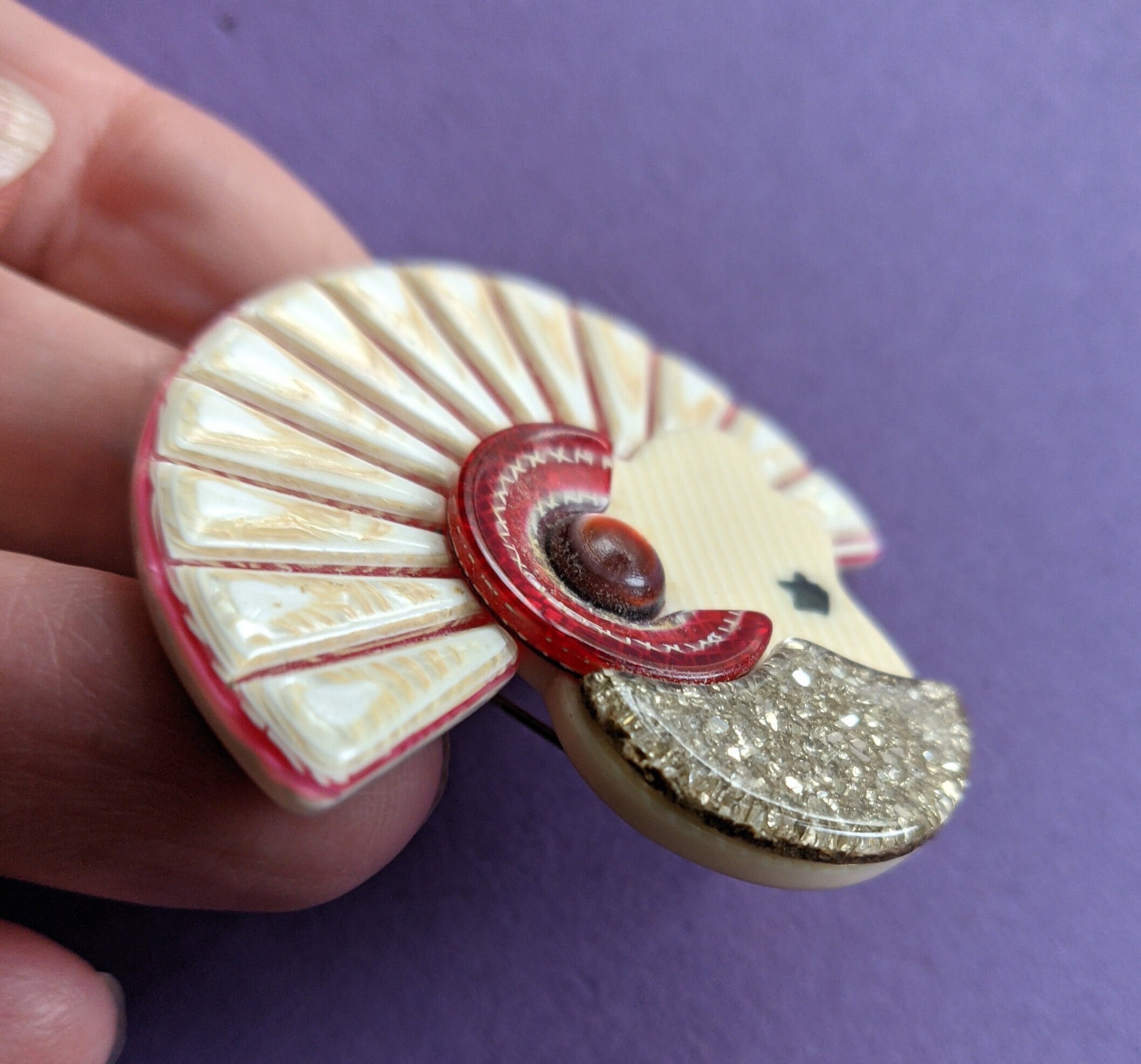 Broche Vintage Léa Stein - Modèle Colombine - Blanc - Occasion