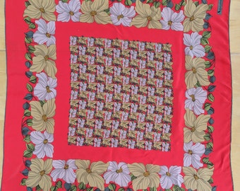 Vintage  100% silk Aquascutum silk scarf, hand rolled edges, flower motif