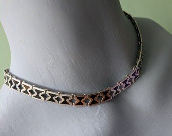 Mexican silver and enamel articulated collar 950 silver 16.5 inches long