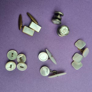 Vintage cufflinks, gold plated, mother of pearl, chrome and gilt - 1920, 30s and 40s