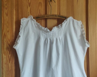 Boat necked, lace ruffled, pintucked and embroidered early 20th century  chemise / shift. size large to extra large