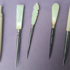 Vintage animal bone and mother of pearl Sewing awls  / stilettos / fids.  19th Century.