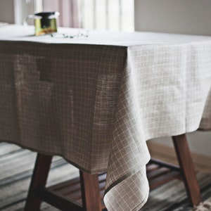 Table decor / Plaid Linen Tablecloth / Natural Linen Tablecloth / Dinner Table