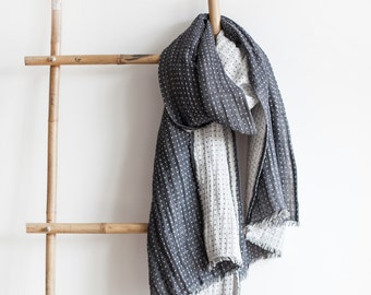 Natural Stonedwashed Linen Scarf /Dark Grey / Light Grey /