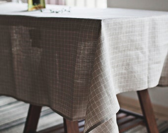 Table decor / Plaid Linen Tablecloth / Natural Linen Tablecloth / Dinner Table