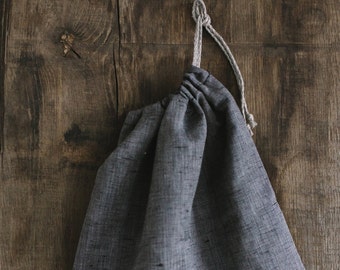 Linen Laundry Bag / Natural linen / Bluish-Grey Laundry Bag