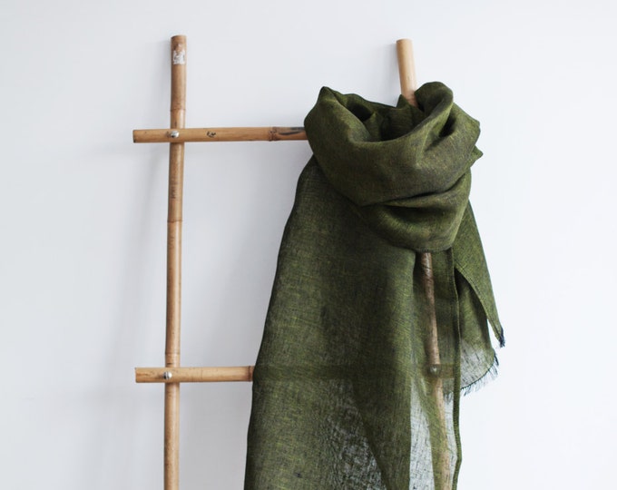 Linen Scarf / Moss Green Colour / Unisex Scarf Etsy