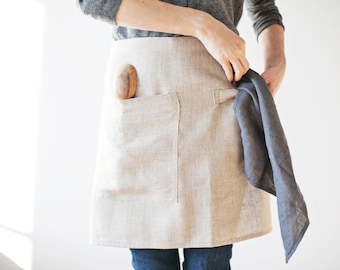 Linen Apron / Kitchen Apron / Cafe Apron / Half Apron