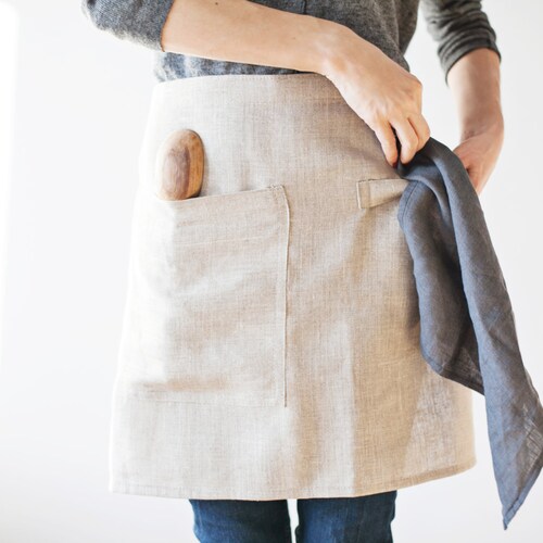 Linen Apron / Kitchen Apron / Cafe Apron / Half Apron Etsy