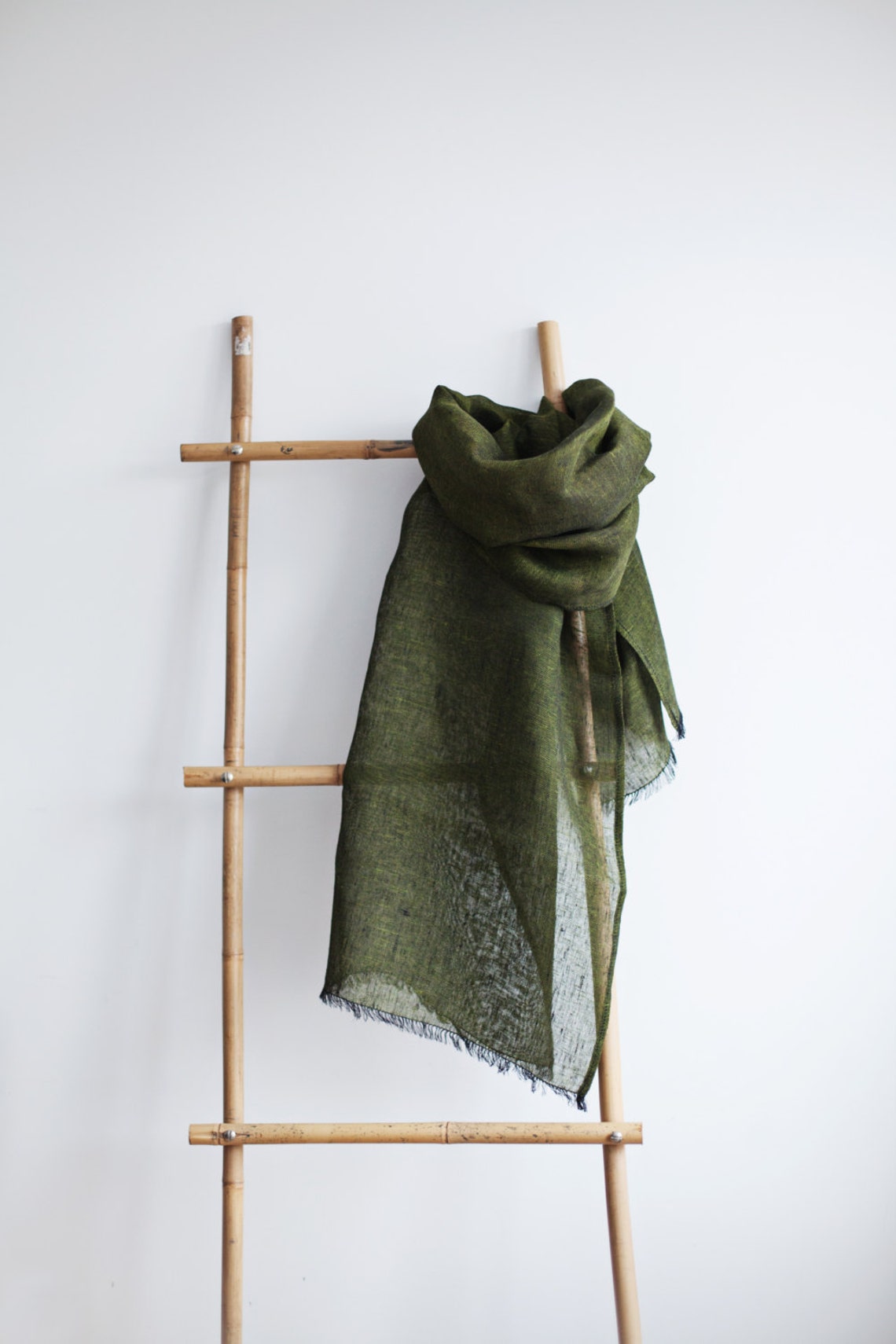 Linen Scarf / Moss Green Colour / Unisex Scarf Etsy