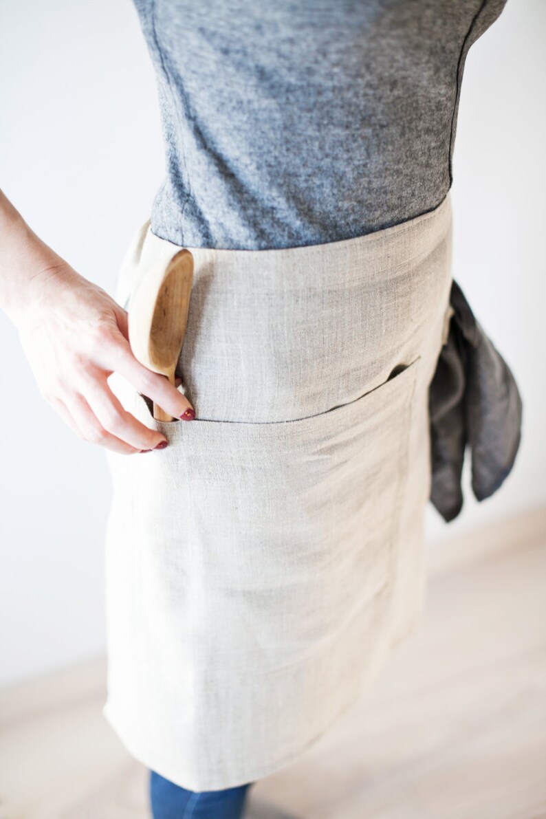Linen Apron / Kitchen Apron / Cafe Apron / Half Apron Etsy