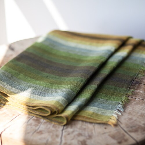 Linen Scarf / Mustard Yellow Green Brown Colour/ / Unisex Etsy