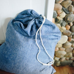 Blue Linen Laundry Bag / Natural Linen Laundry Bag / Laundry Bag