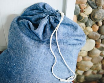 Blue Linen Laundry Bag / Natural Linen Laundry Bag / Laundry Bag