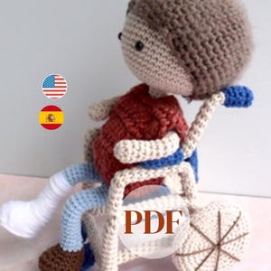 Amigurumi Doll and Wheelchair - Digital PDF - Crocheted Wheelchair Amigurumi Doll.Written Instructions how to make the doll and wheelchair.