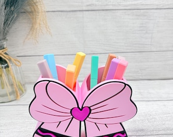 Pink Coquette Bow Teacher Pencil Holder | 3D Printed Desk Organizer | Classroom Decor Gift