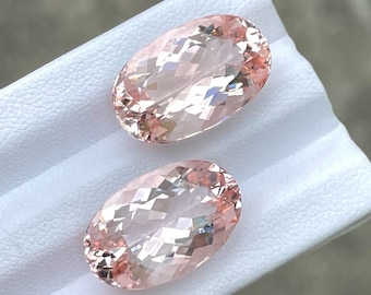 Paire de pierres de morganite rose pêche de 23,60 carats, pierres précieuses naturelles de taille ovale du Nigéria, parfaites pour les bijoux en perles de taille morganite en vrac