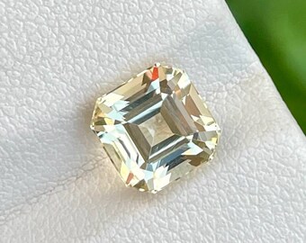 Pierre de scapolite jaune clair de 2,85 carats, taille Asscher, pierre précieuse tanzanienne pour bijoux, taille de bague parfaite, pierre de scapolite jaune en vrac