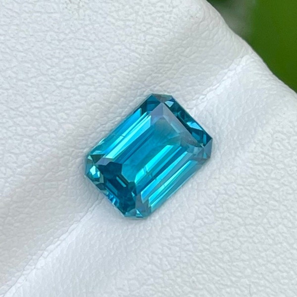 2.50 Carats Blue Zircon Stone Emerald Cut Natural Gemstone from Cambodia for Jewelry Perfect Ring Size Loose Blue Zircon Gemstone