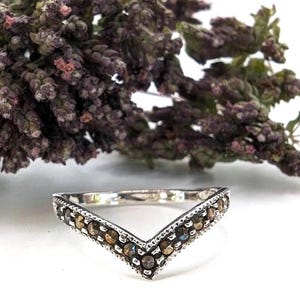 Gothic Ring, 925 Sterling Silver, Marcasite Chevron Band, Vintage Style Ring, Antique Jewelry