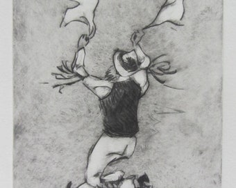 Morris Dancer #1 original drypoint print