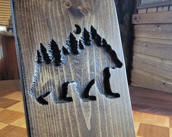 Bear Forest CNC Carved Wood Phone Stand