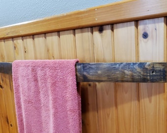 Rustic Wine Barrel Stave Towel Bar - Reclaimed Wood Decor