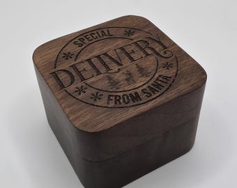 Engraved Christmas Themed Wooden Ring Box, Keepsake Ring Box