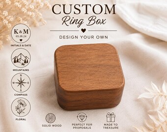 Custom Wooden Ring Box, Design Your Own Engagement Ring Box, Personalized Proposal Box, Wedding Ring Holder, Custom Engraved Ring Box