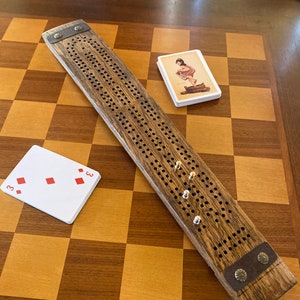 Handmade Wooden Cribbage Board Rustic Wine Stave Cribbage Game Board for Enthusiasts & Collectors