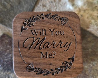 Handmade Wooden Ring Box: "Will You Marry Me?" Keepsake