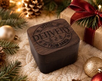 Speciale bezorging van kerstman houten ringdoos, ringdoos kerstvoorstel, houder verlovingsring vakantie, kerstcadeau aandenkendoos