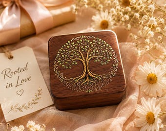 Houten ringendoos levensboom, liefdesringhouder, Moederdagcadeau, aandenkendoos jubileum