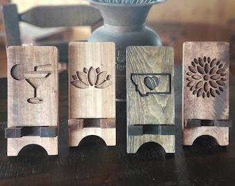 Custom Carved Cell Phone Stand, Personalize with your own saying or graphic