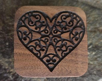 Personalized Wooden Ring Box: Handmade Lace Heart Keepsake