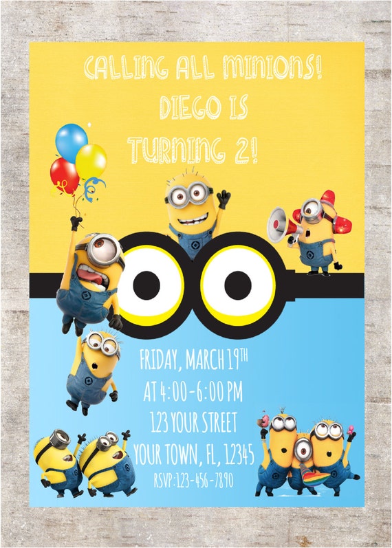 Minions Birthday Invitation Digital Invitation 4x6 Or 5x7 Etsy