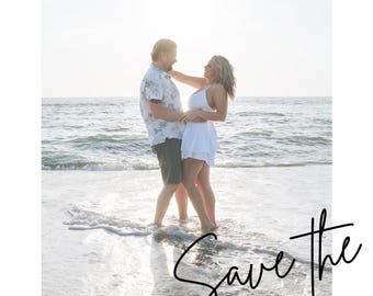 Eenvoudige foto-save-the-date-sjabloon, minimalistische huwelijksaankondiging, bewerkbare canvassjabloon, digitale download, moderne save the date