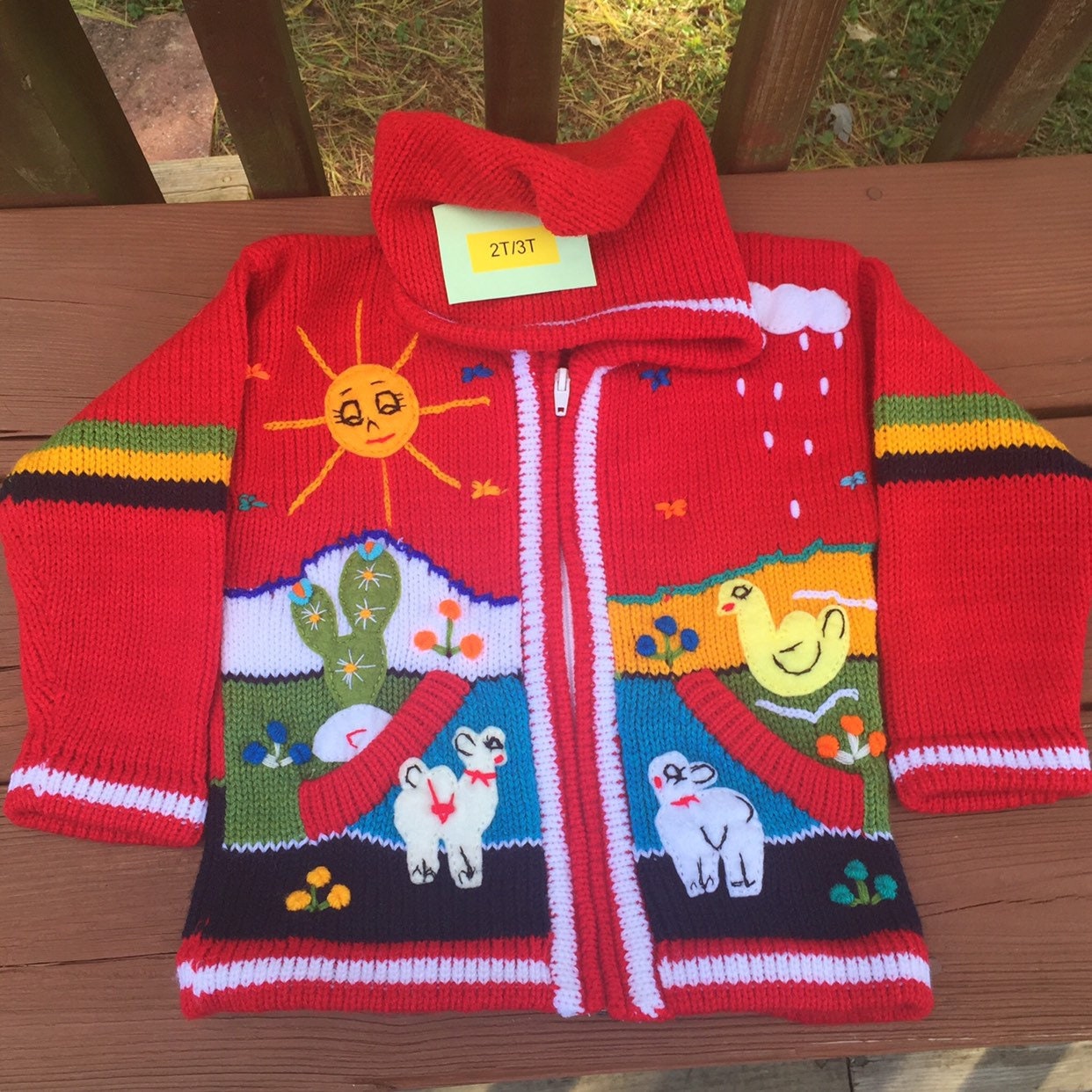 2T/3T Red Kids Sweater Zip Hoodie Toddler Farm Clothing Knit | Etsy