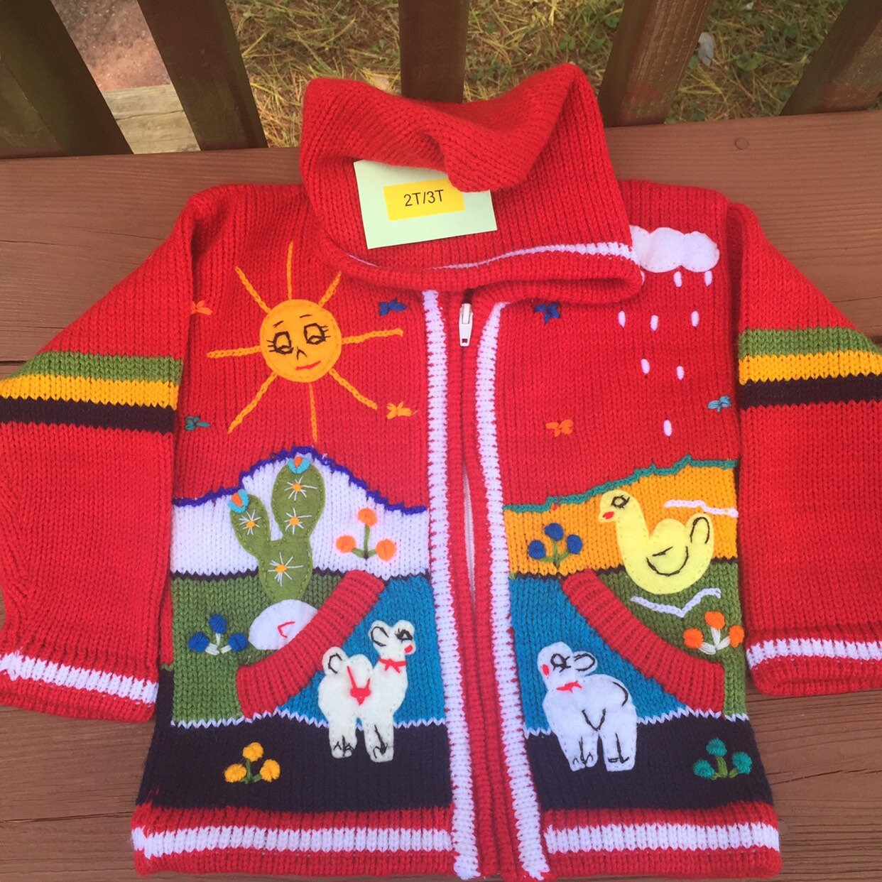 2T/3T Red Kids Sweater Zip Hoodie Toddler Farm Clothing Knit | Etsy