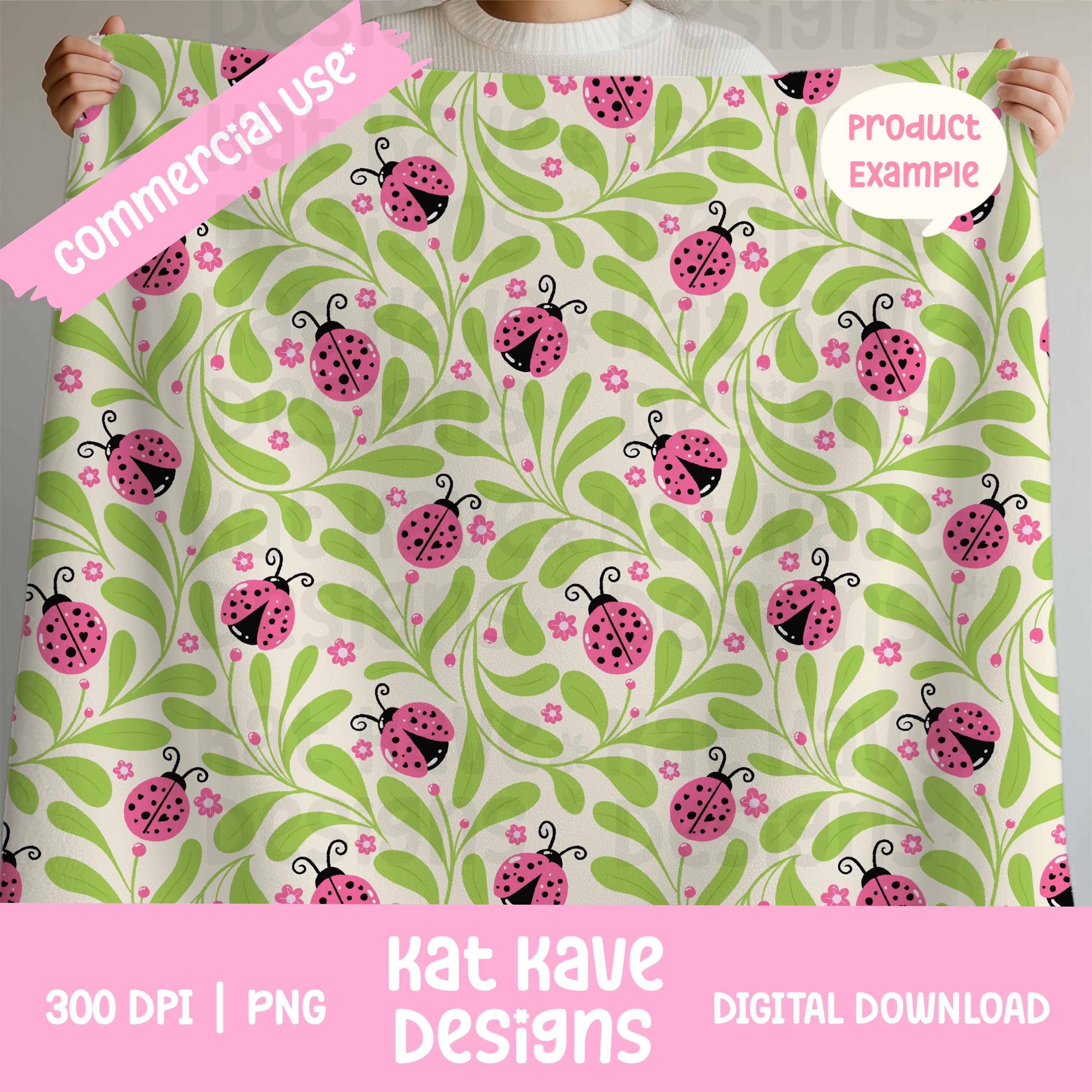 Pink Whimsical Ladybug Floral Seamless Pattern – Spring Garden Print ...