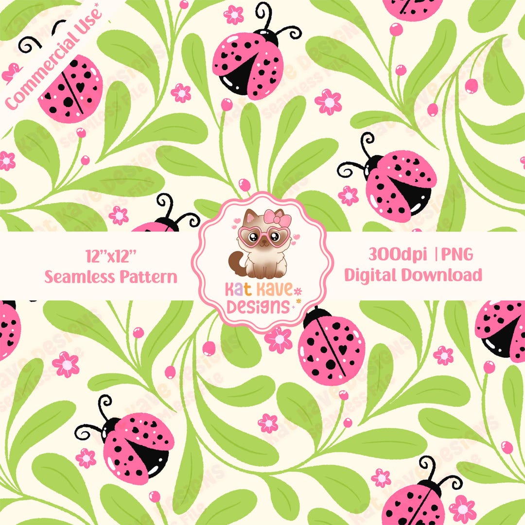 Lady Bug Spring Pattern Pink Whimsical Ladybug Floral Seamless Pattern – Spring Garden Print ...