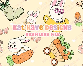 Easter Bunny Seamless Pattern: Spring Garden Design (Digital Download)