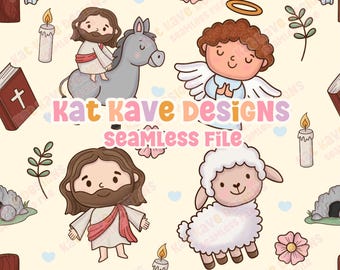 Christian Easter Seamless Pattern: Faith based design, Commercial Use, 300dpi PNG Digital Download